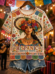 Women's Hispanic Heritage Month Printed short-sleeved T-shirt