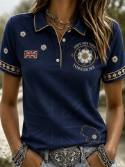 Women's Yorkshire Day White Roses Art Printed polo T-shirt