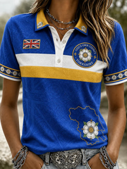 Women's Yorkshire Day White Roses Art Printed polo T-shirt