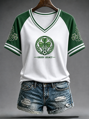 Women's football Lover Celtic Printed V-neck off-shoulder short-sleeved T-shirt