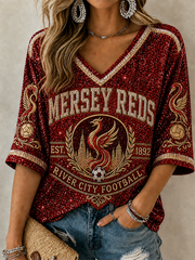Women's Gift For Soccer Fans Print Mid-length Sleeves V-Neck T-Shirt