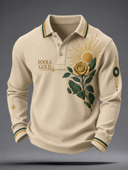 Men's Lemon Roses Music Lover Printed long sleeve polo