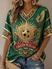 Women's Mexico Football Lover Art Printed T-shirt