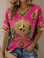 Women's Mexico Football Lover Art Printed T-shirt