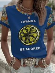 Women's Lemon Roses Music Lover Printed short-sleeved T-shirt