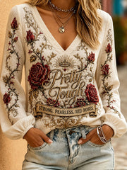 Women's Roses England Rugby Lover Art Printed Linen Tops
