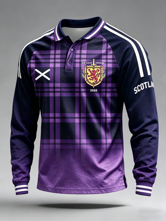 Men's UK Football Lover Scotland Printed Three Button Shoulder Plug Long Sleeve