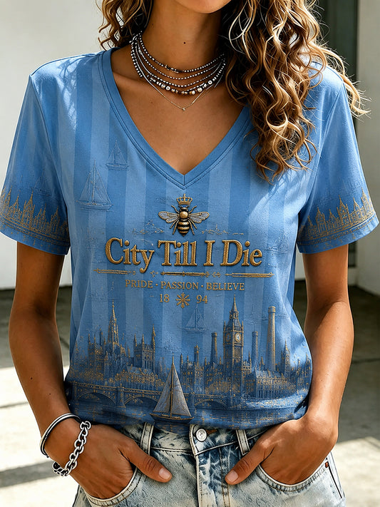 Women's Manchester Football Lover City&Bee Art Printed T-shirt