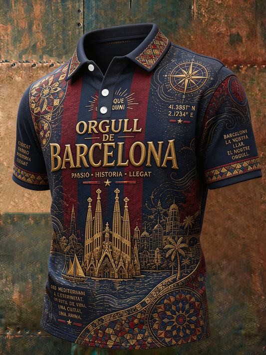 Men's Barcelona Football Lover Printed Casual Tops