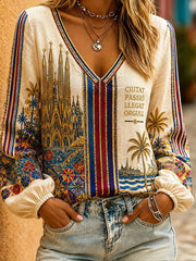 Women's Barcelona Football Lover Printed Linen Tops