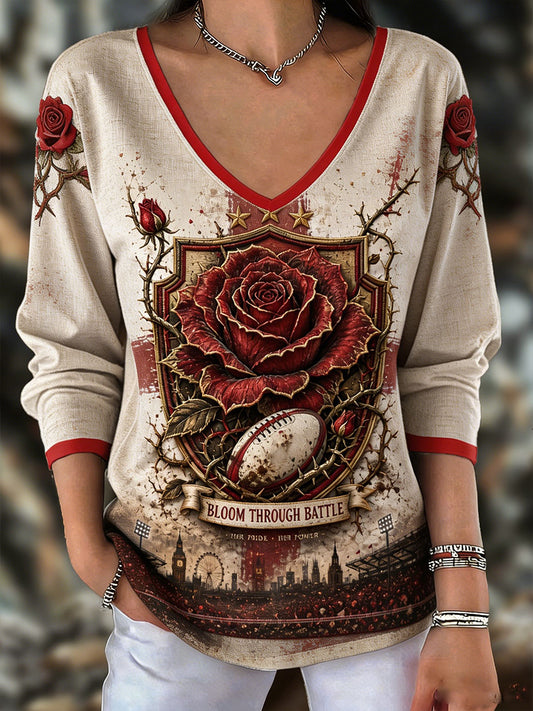 Women's UK Rugby Roses Lover Art Printed T-shirt