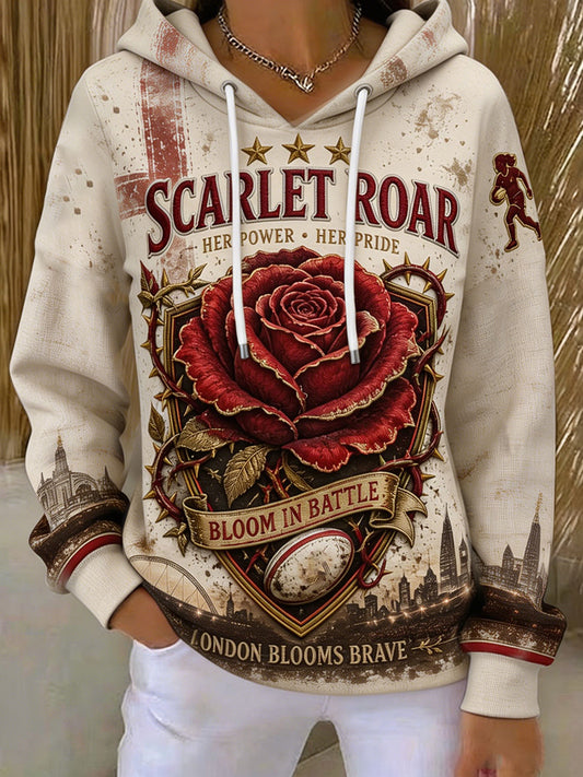 Women's UK Rugby Roses Lover Art Printed Hoodie
