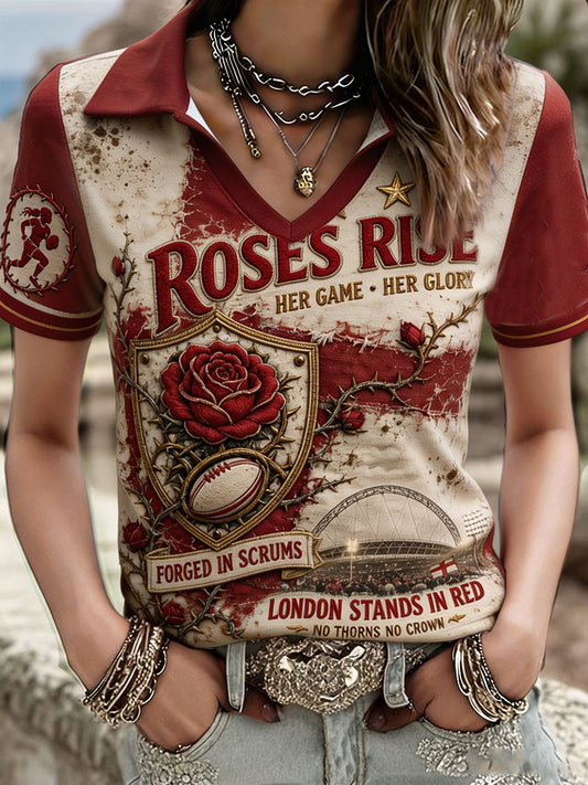 Women's UK Rugby Roses Lover Art Printed T-shirt
