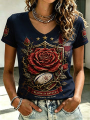 Women's UK Rugby Roses Lover Art Printed T-shirt