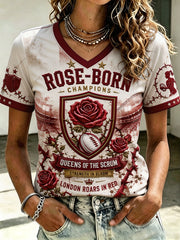 Women's UK Rugby Roses Lover Art Printed T-shirt