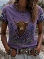Women's Highland Denim Plaid Print T-shirt