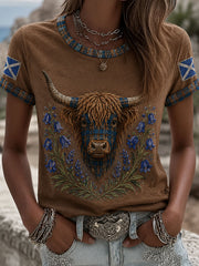 Women's Highland Denim Plaid Print T-shirt