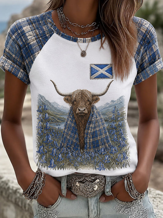 Women's Highland Denim Plaid Print T-shirt