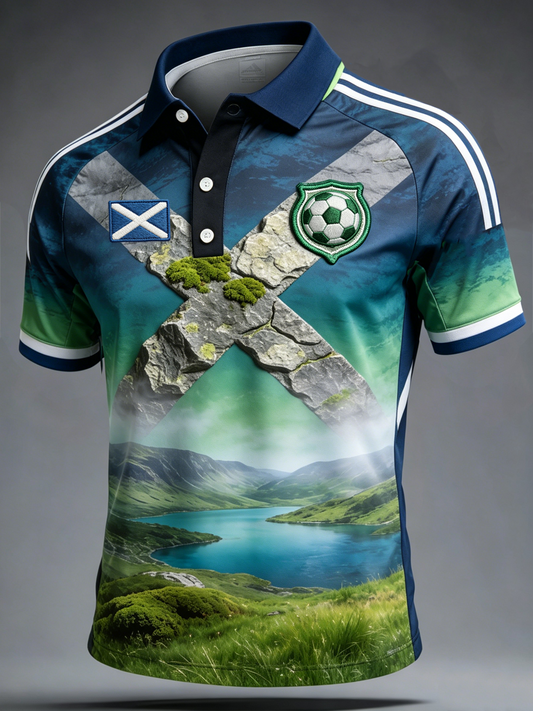 Men's UK Football Lover Scotland Printed three buttons shoulder sleeve