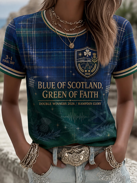 Women's Scotland Football Lover Green Faith Printed T-shirt