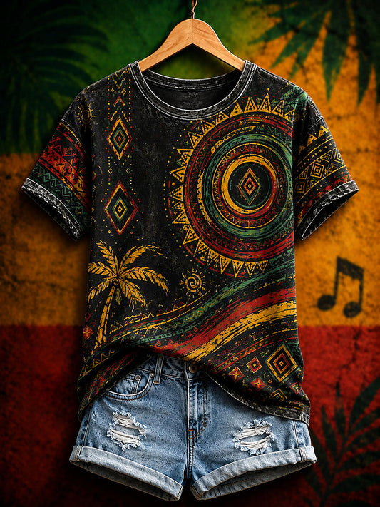 Women's Reggae Art Print Casual T-Shirt