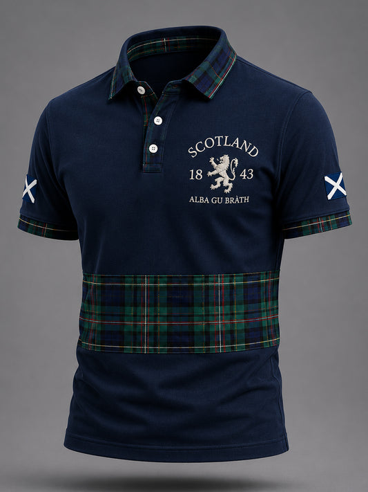 Men's Scottish Plaid Print Casual Polo