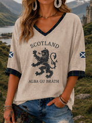 Women's Alba gu bràth Tartan Print Casual Half-Sleeve V-Neck T-Shirt