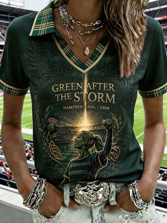 Women's Green Football Lover Art Printed T-shirt
