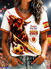 Women's Gift For Spain Soccer Fans Print Casual V-Neck Tee