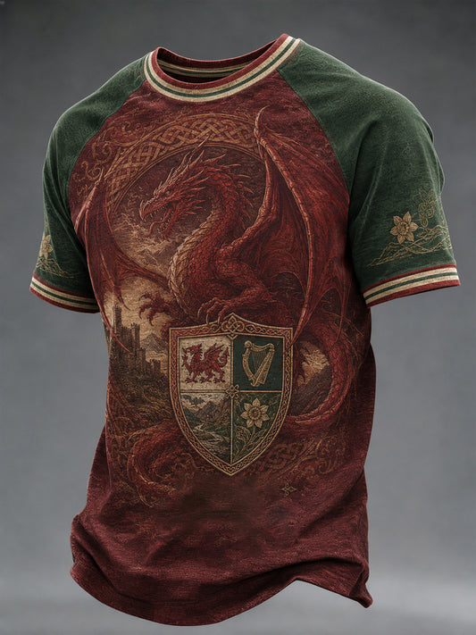 Men's Welsh Dragon Celtic Heritage Printed Casual Short Sleeves T-shirt