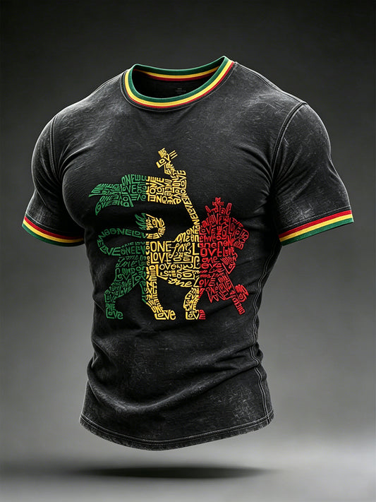 Men's Reggae Lion Print Short Sleeves T-shirt