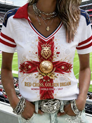 Women's England Lioness Football Lover Roses Art Printed Casual Tops