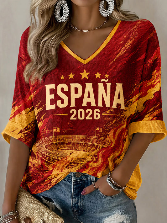 Women's Spanish Football Print Casual T-shirt