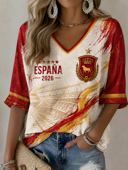 Women's Spanish Football Print Casual T-shirt