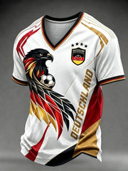 Men's Germany Football Fan Print V-neck T-shirt