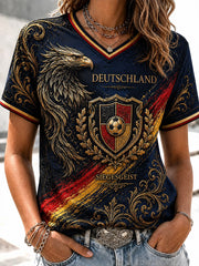 Women's Vintage Deutschland Football Fan Printed T-shirt