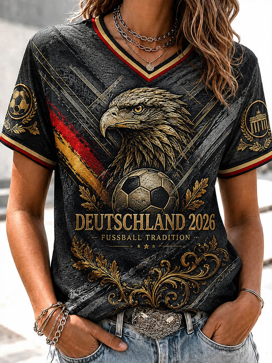 Women's Vintage Deutschland Football Fan Printed T-shirt