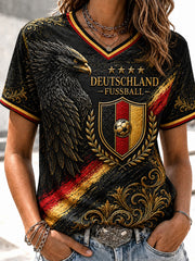 Women's Vintage Deutschland Football Fan Printed T-shirt