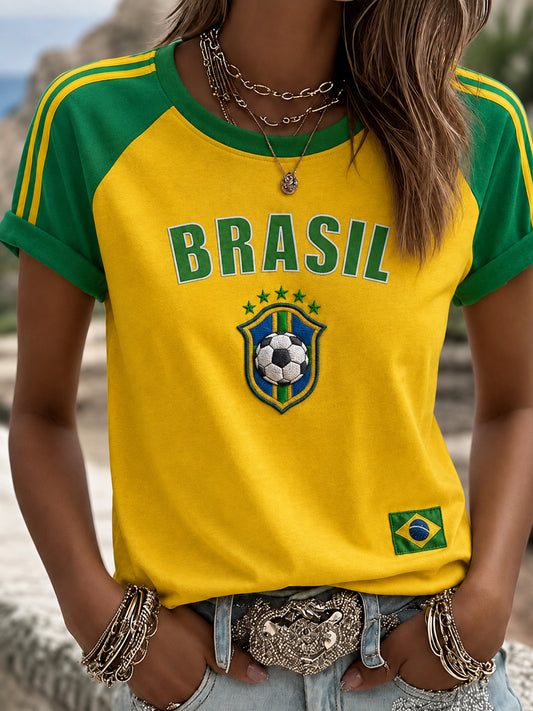 Women's Brazil Football Fan Gift Short Sleeve T-shirt