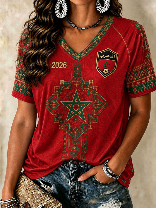 Women's Moroccan Football V-Neck T-Shirts