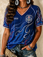 Women's Japanese Football Flame V-Neck T-Shirts