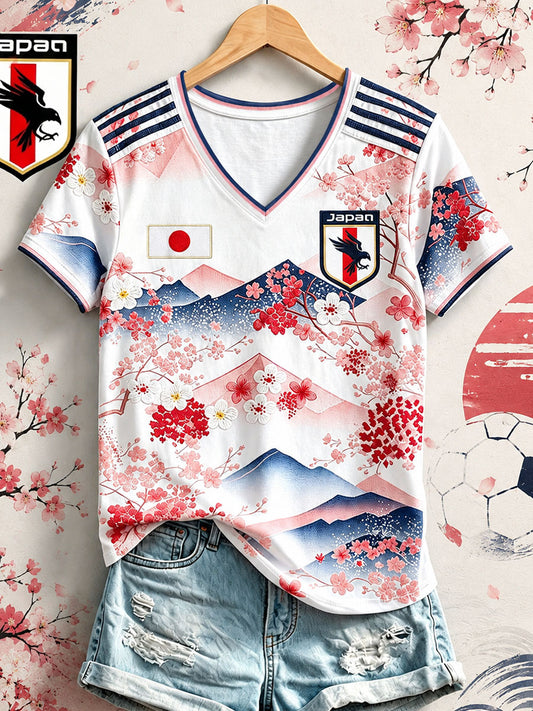 Women's Japanese soccer V-Neck T-Shirts