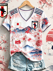 Women's Japanese soccer V-Neck T-Shirts
