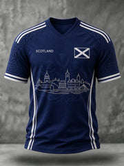 Men's Scotland Art Printed V-neck Short Sleeve T-shirt
