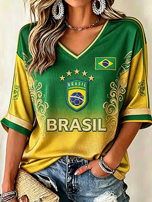 Women's Brazil Soccer Fan Gift  Waffle T-shirt
