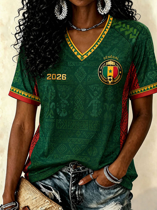 Women's 2026 Senegal Football V-Neck T-Shirts