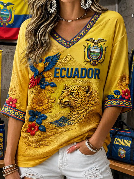 Women's Mid-length Sleeves V-Neck T-Shirt