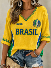 Women's Gift For Football Fans Print Casual Half-Sleeves V-Neck T-Shirt