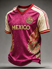 Men's Mexico Football Lover Printed V-neck T-shirt