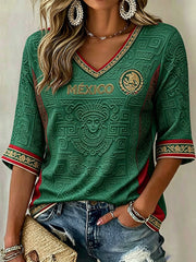 Women's Mexico Football Lover Art Printed T-shirt